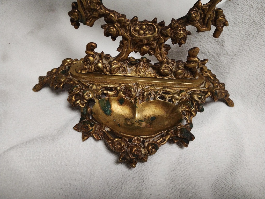 Miroir ancien baroque en laiton doré – Décor oiseaux & fleurs