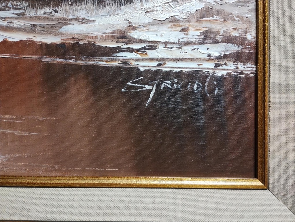 Peinture originale Fabio Striccoli – Huile sur toile 70x50 cm – Paysage hivernal signé ( 2-250903 )