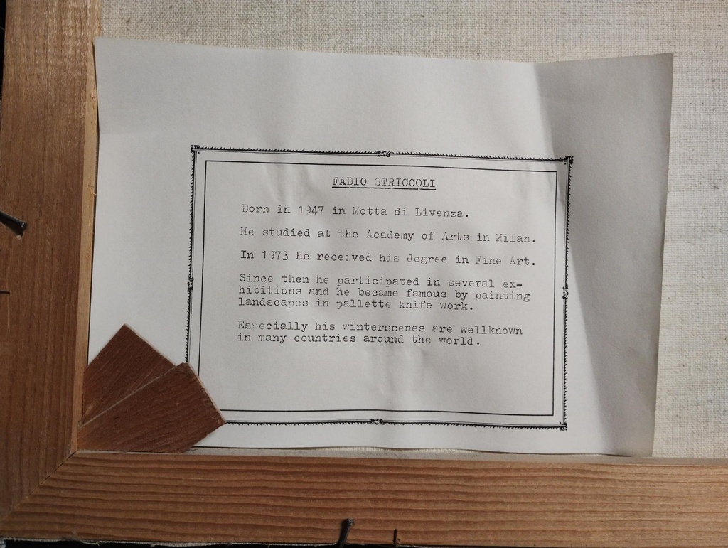 Peinture originale Fabio Striccoli – Huile sur toile 70x50 cm – Paysage hivernal signé ( 2-250903 )