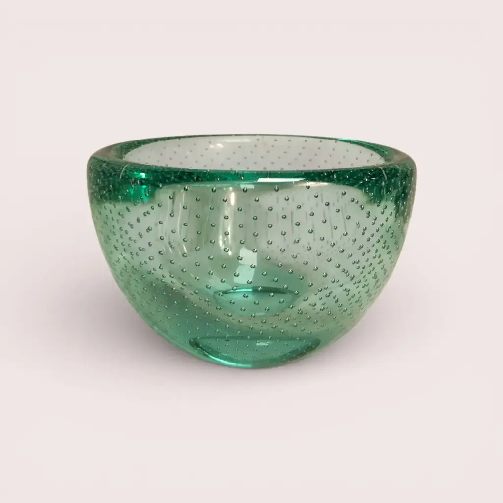 Coupe en verre bullé vert émeraude – style Murano