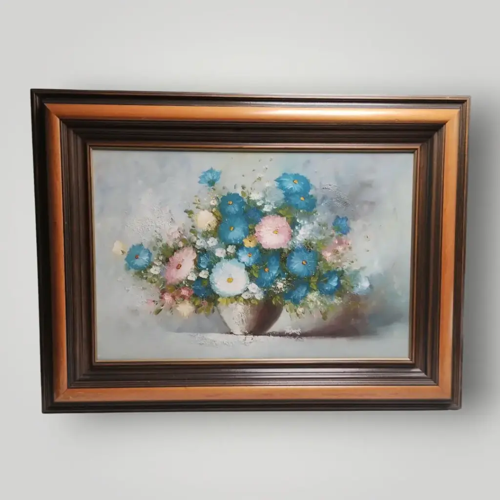 Tableau bouquet de fleurs signé Frederick