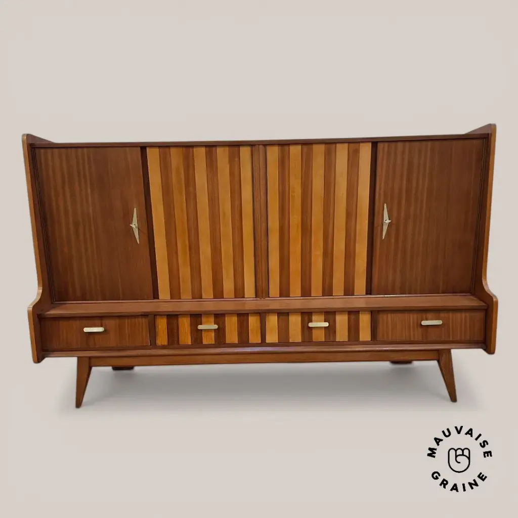 Highboard Long à rayures mid-century  
