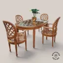 Ensemble ajouré table vitrée et 4 fauteuils 