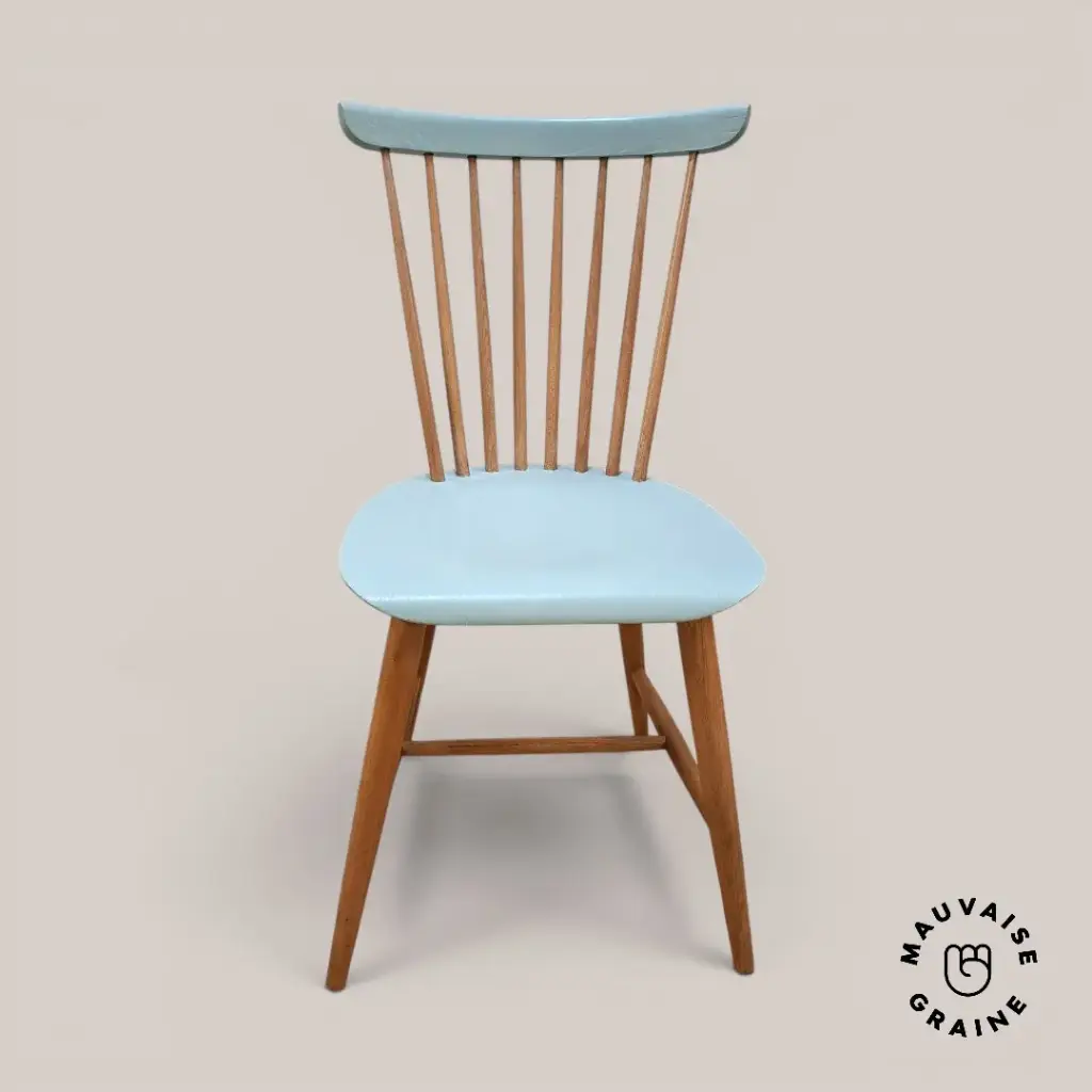 PROMO: Chaise vintage à barreaux bleu clair 
