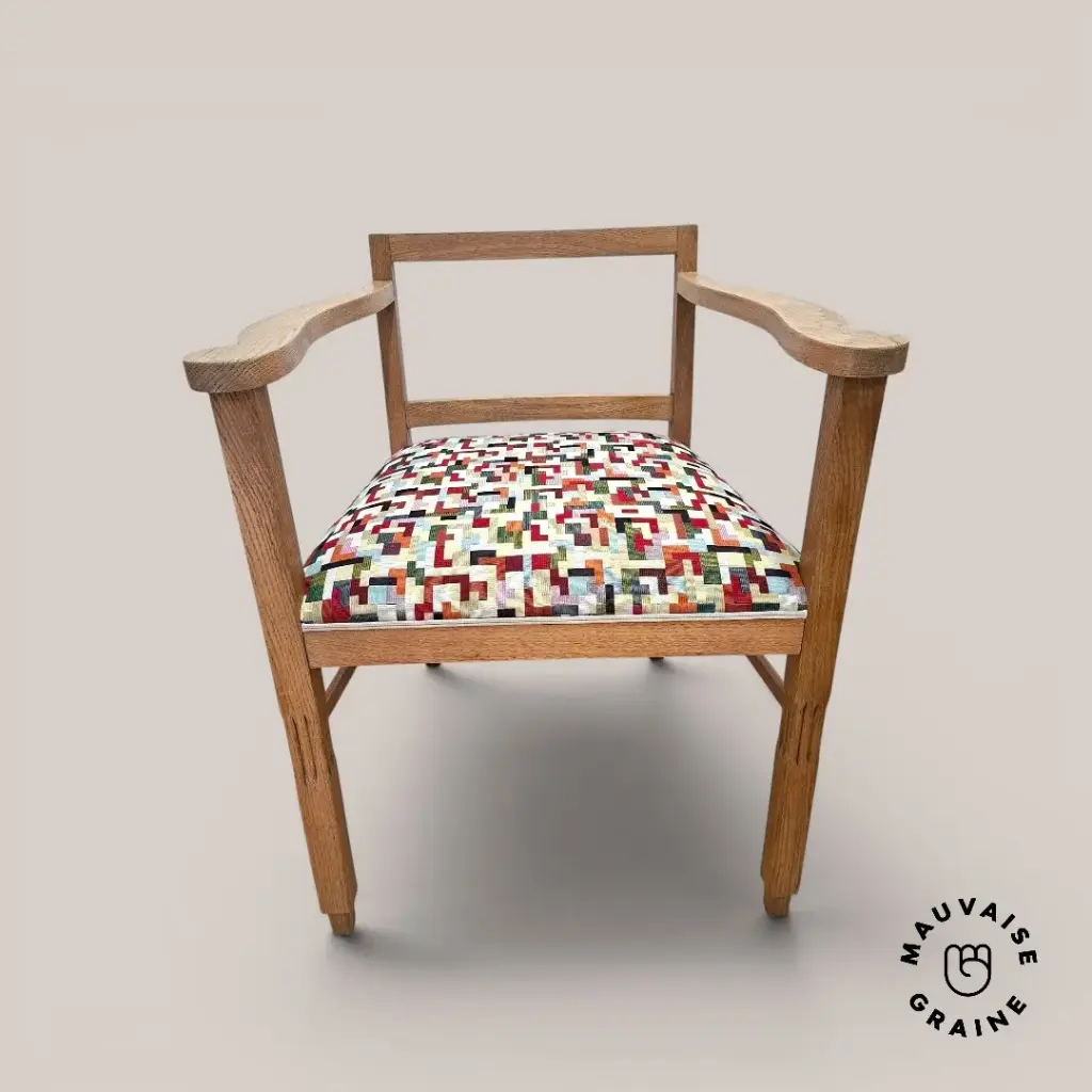 Fauteuil Art Déco tissu coloré Block Tetris  