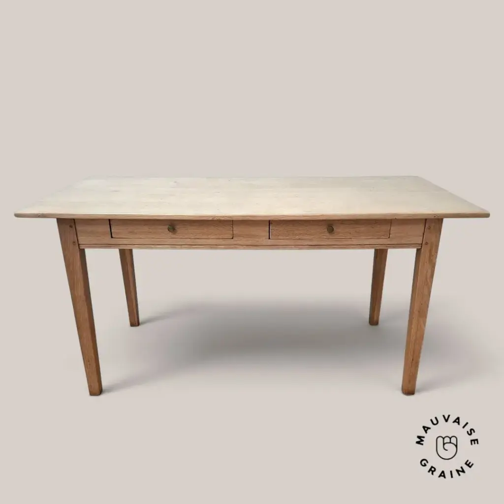 Table de ferme - chêne massif - 2 tiroirs