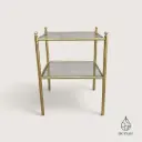 Table d’appoint vintage dorée & verre – Double plateau 