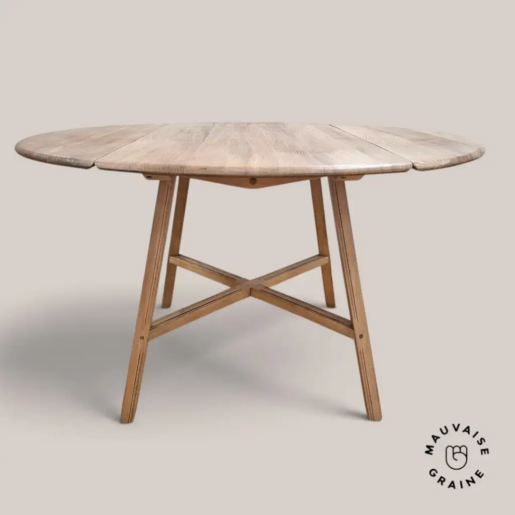 Table ronde à deux rabats - piètement en compas (Vendu)