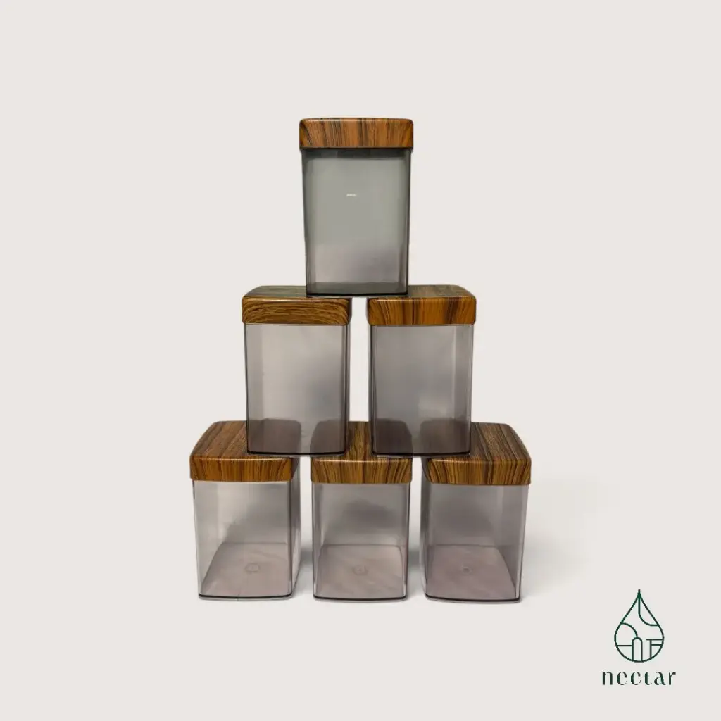 Lot de 6 boîtes alimentaires vintage ROBET – Faux bois 