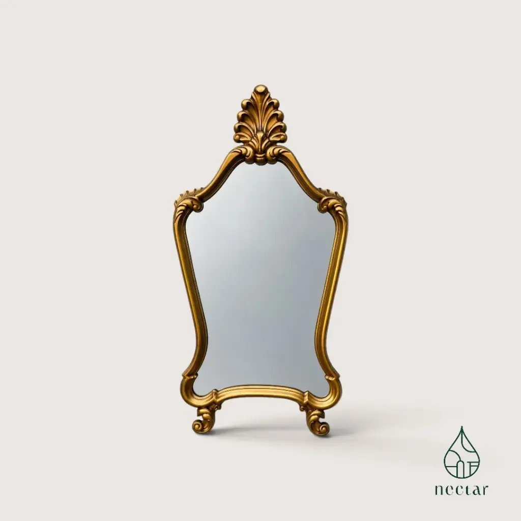 Miroir vintage doré à fronton – Style baroque / rococo – 74 cm