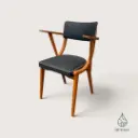 Fauteuil bridge vintage en bois & skaï noir – Années 50/60 (Vendu)