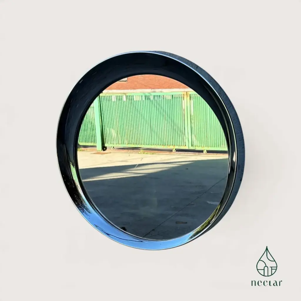 Grand miroir rond vintage chromé – Style Space Age – 55 cm