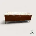 Grand buffet de cuisine vintage brun acajou – Plateau en pierre naturelle – Années 60/70