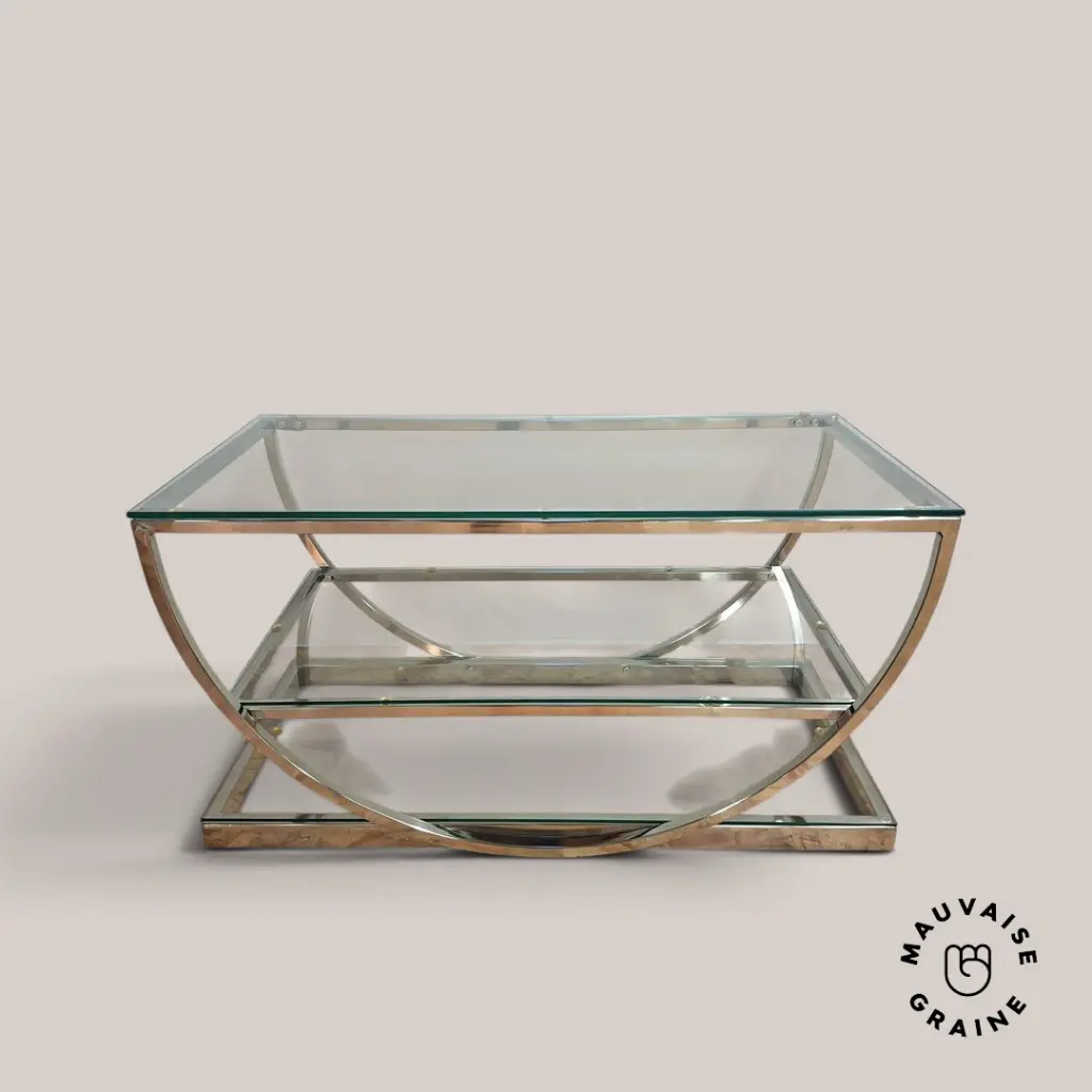 Table basse en chrome et verre trempé
