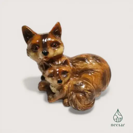 [A/02/250916] Statuette décorative en céramique – Renard et renardeau