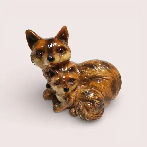 Statuette décorative en céramique – Renard et renardeau