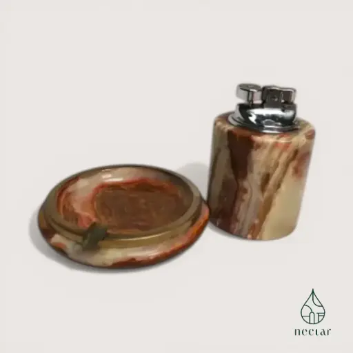 [A/03/260916] Set fumeur vintage en onyx : briquet de table & cendrier