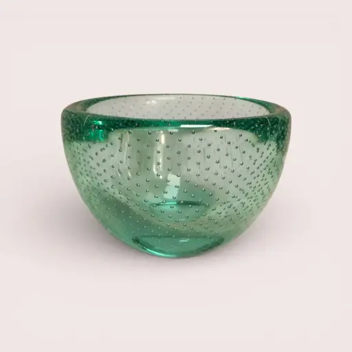 Coupe en verre bullé vert émeraude – style Murano