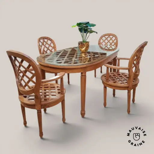 [SP-ensembleAjouré-20260422] PROMO: Ensemble ajouré table vitrée et 4 fauteuils 