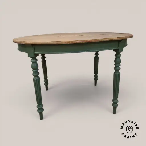 [D-TableOvCricket_20260513] Table ovale en chêne - Pieds vert Cricket (Vendu)
