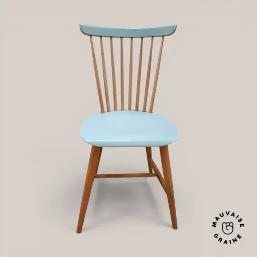 [PC-chaisebleuclair-20260501] PROMO: Chaise vintage à barreaux bleu clair 