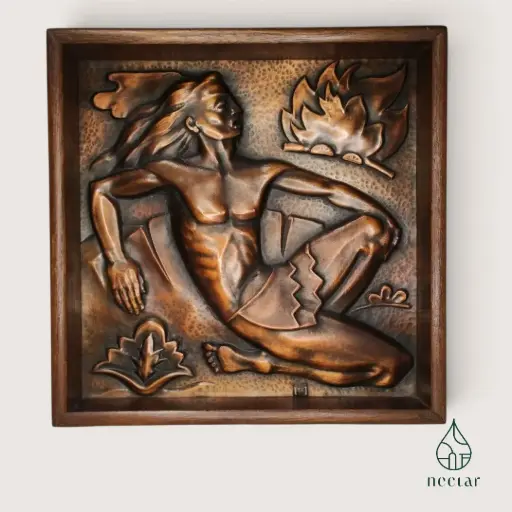 [B/01/260612] Panneau mural cuivre repoussé figurine féminine