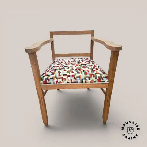 [SP-FauteuilArtDécoTetris-20260626] Fauteuil Art Déco tissu coloré Block Tetris  