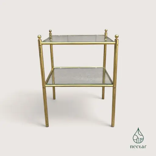 [Foxhalle_20260827] Table d’appoint vintage dorée & verre – Double plateau