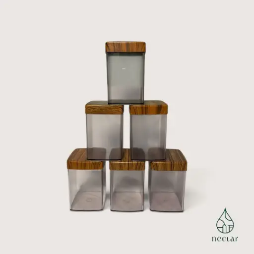 [C/08/260923] Lot de 6 boîtes alimentaires vintage ROBET – Faux bois 