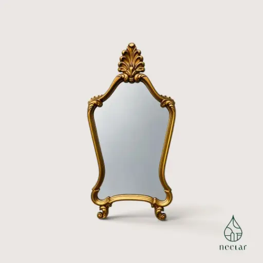 [Sol/02/260928] Miroir vintage doré à fronton – Style baroque / rococo – 74 cm